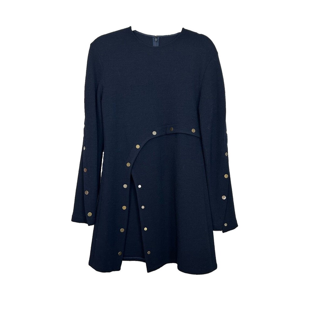 DEREK LAM TOP size 6 Navy Blue Long Sleeve Snapped Tunic ITALY designer